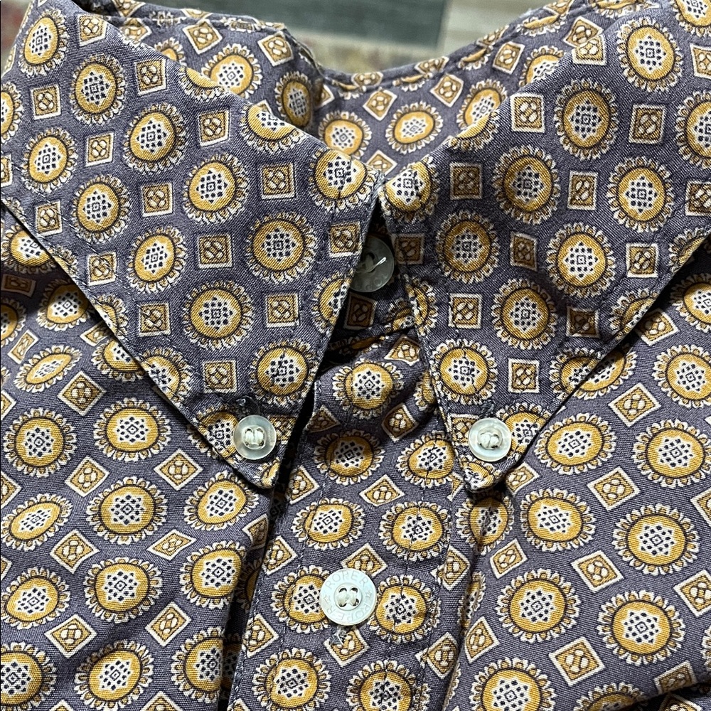 Men's Western Patterned Button-Down Shirt in Grey and Mustard